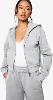 Gewassen Hoodie Met Blootgestelde Naad En Gekrompen Pasvorm Met Ritssluiting, Grey - XL