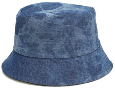 Gewassen Jean Hoed Tie Dye Denim Omkeerbaar Emmer Hoed Outdoor Sport Zonnehoed Wandelen Vissen Cap Brede Rand Strand Casual Twee side Wear blauw