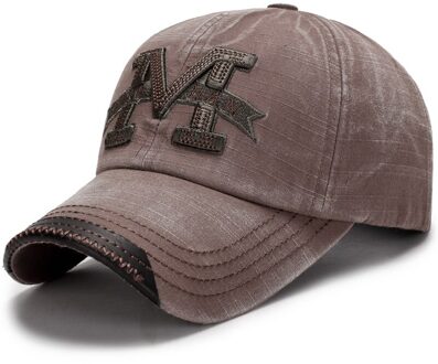 Gewassen Katoen M Brief Borduurwerk Baseball Cap Voor Mannen Vrouwen Vintage Streetwear Zomer Zonneklep Trucker Bone Cap bruin M