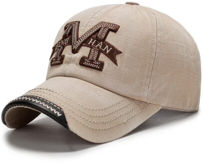 Gewassen Katoen M Brief Borduurwerk Baseball Cap Voor Mannen Vrouwen Vintage Streetwear Zomer Zonneklep Trucker Bone Cap khaki M