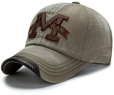 Gewassen Katoen M Brief Borduurwerk Baseball Cap Voor Mannen Vrouwen Vintage Streetwear Zomer Zonneklep Trucker Bone Cap leger groen M
