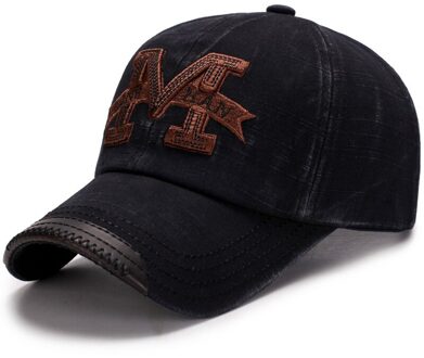 Gewassen Katoen M Brief Borduurwerk Baseball Cap Voor Mannen Vrouwen Vintage Streetwear Zomer Zonneklep Trucker Bone Cap zwart M