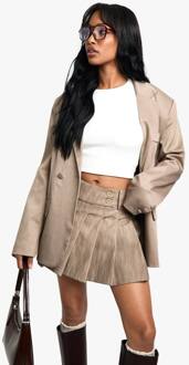 Gewassen Pu Geplooide Mini-Rok, Mocha - 34