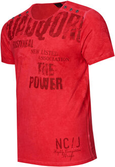 Gewassen T-shirt met dubbele knoopsluiting Rood