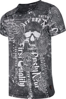 Gewassen T-shirt met "Flying-Skull" print - maat L Zwart