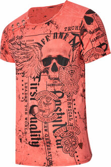 Gewassen T-shirt met "Flying-Skull" print Rood - 3XL