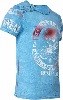 Gewassen T-shirt met knoopsluiting aan de zijkant en een doodshoofdprint - maat Blauw