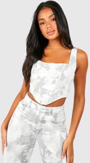 Gewassen Twill Corset Met Vierkante Halslijn, Grey - 36