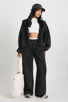 Gewassen Versleten Zoom Rechte Pijp Trainingspak, Black - XL