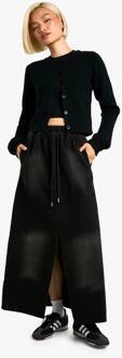 Gewassen Zwarte Maxi-Rok Met Elastische Tailleband, Washed Black - 40