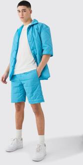 Gewatteerd Vierkant Overhemd Met Stiksels En Shorts Set, Slate - XL