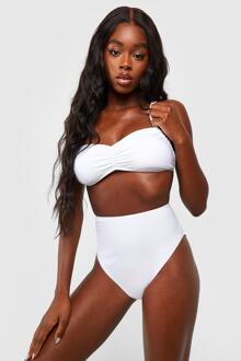 Gewatteerde Geplooide High Waist Bikini Set, White - 38