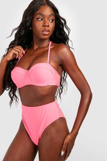 Gewatteerde High Waist Bikini Set Met Beugel, Pink - 34