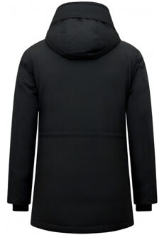 Gewatteerde lange jas met capuchon Zwart