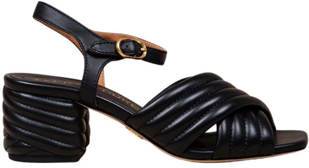 Gewatteerde leren sandalen met hak Tory Burch , Black , Dames - 36 1/2 Eu,36 EU