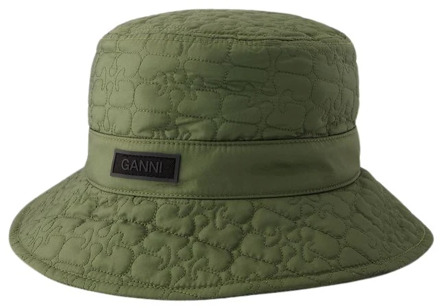 Gewatteerde Tech Bucket Hat - Khaki Ganni , Green , Dames - Xs/S,One Size,M/L