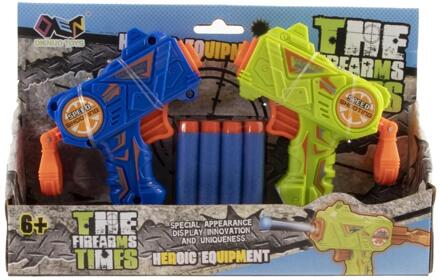 Geweer soft gun met 2 geweren 13cm geel