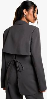 Geweven Blazer Met Open Rug En Getailleerde Snit, Charcoal - 36
