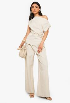 Geweven Broek Met Elastische Taille En Rechte Pijp, Stone - 40