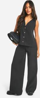 Geweven Broek Met Wijde Pijpen, Black - 36