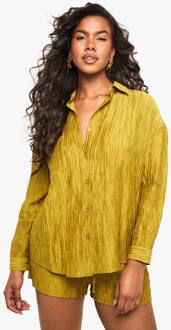 Geweven Crinkle Oversized Overhemd, Olive - 40