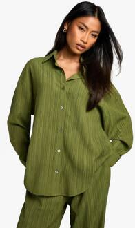 Geweven Crinkle-Textuur Overhemd, Khaki - 44