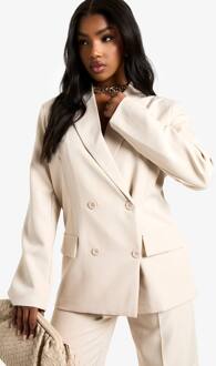 Geweven Dubbel-Geknoopte Oversized Blazer, Beige - 40