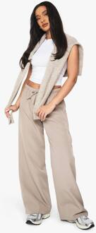 Geweven Elastische Low Rise Wijde Pijp Broek, Sand - 34