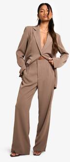 Geweven Geplooide Rechte Pijpen Op Maat Gemaakte Broek, Mocha - 44