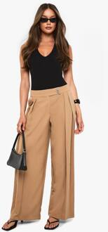 Geweven Geplooide Wijde Pijpen Broek, Camel - 40