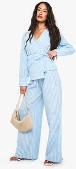 Geweven Gestreepte Broeken Met Elastische Taille En Wijde Pijpen, Blue - 36