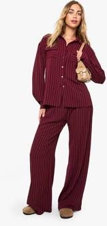 Geweven Gestreepte Geplooide Wijde Pijpenbroek, Burgundy - 42