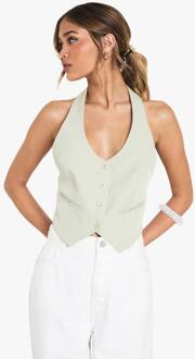 Geweven Getailleerd Halterneck Open Rug Tank, Sage - 42