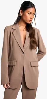 Geweven Getailleerde Blazer Met Open Rug, Mocha - 36
