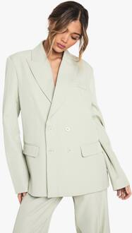 Geweven Getailleerde Dubbelgeknoopte Blazer, Sage - 36