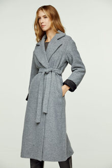 Geweven grijze mêlee wollen winterjas met sjaalkraag en elegante riem Grijs
