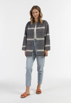 Geweven korte jas Dames Donker marineblauw gebroken wit - maat
