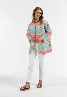 Geweven korte jas Dames Roze turkoois borduurwerk Veelkleurig