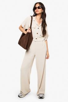 Geweven Korte Mouw Overhemd En Broek Set, Stone - M/L