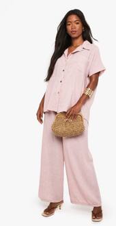 Geweven Korte Mouwen Overhemd & Broek Co-Ord, Blush - S/M