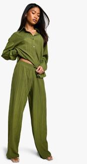 Geweven Kreukelig Getextureerde Broek Met Rechte Pijpen, Khaki - 40