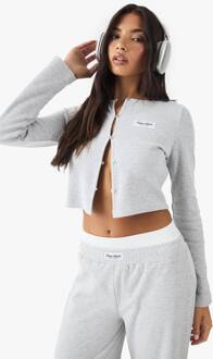 Geweven Label Wafelknop Doorgetrokken Lange Mouwen Top, Grey Marl - 42