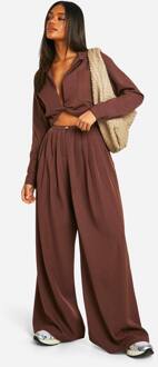 Geweven Low Rise Extreme Wijde Pijp Geplooide Broek, Chocolate - 40