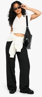 Geweven Marl Broek Met Rechte Pijp, Black - 36