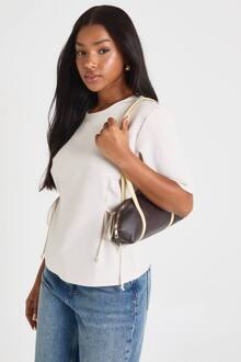 Geweven Marl Top Met Strikdetail En Getailleerde Taille, Ecru - 44