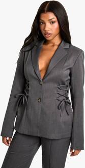 Geweven Op Maat Gemaakte Blazer Met Vetersluiting, Charcoal - 38