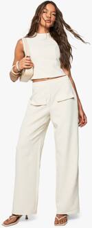 Geweven Op Maat Gemaakte Broek Met Zak Aan De Voorkant En Rechte Pijpen, Ecru - 38