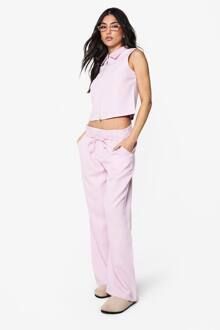 Geweven Op Maat Gemaakte Ceintuurbroek Met Wijde Pijpen, Light Pink - 42