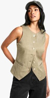 Geweven Op Maat Gemaakte Tank Met Knoopsluiting, Olive - 38