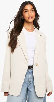 Geweven Oversized Getailleerde Blazer Met Schoudervulling, Stone - 40